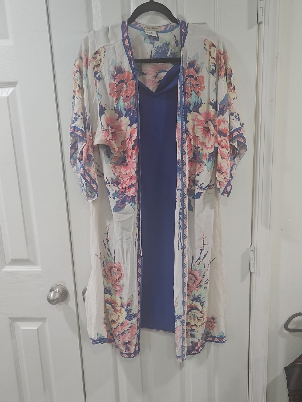 Flying Tomato Cream Floral Kimono with Blue Accents
